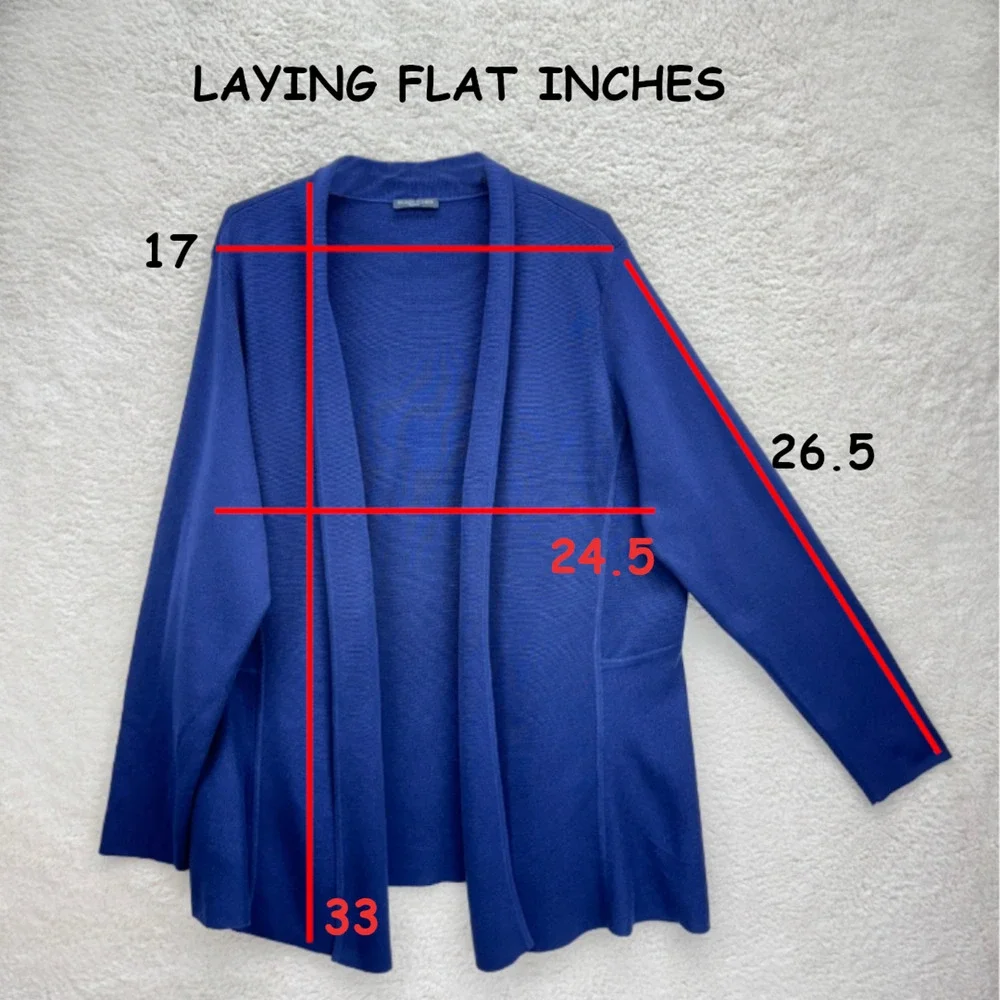 Eileen Fisher Knit Cardigan Womens Large Navy Blue Open Front Long Sleeves - Picture 6 of 8